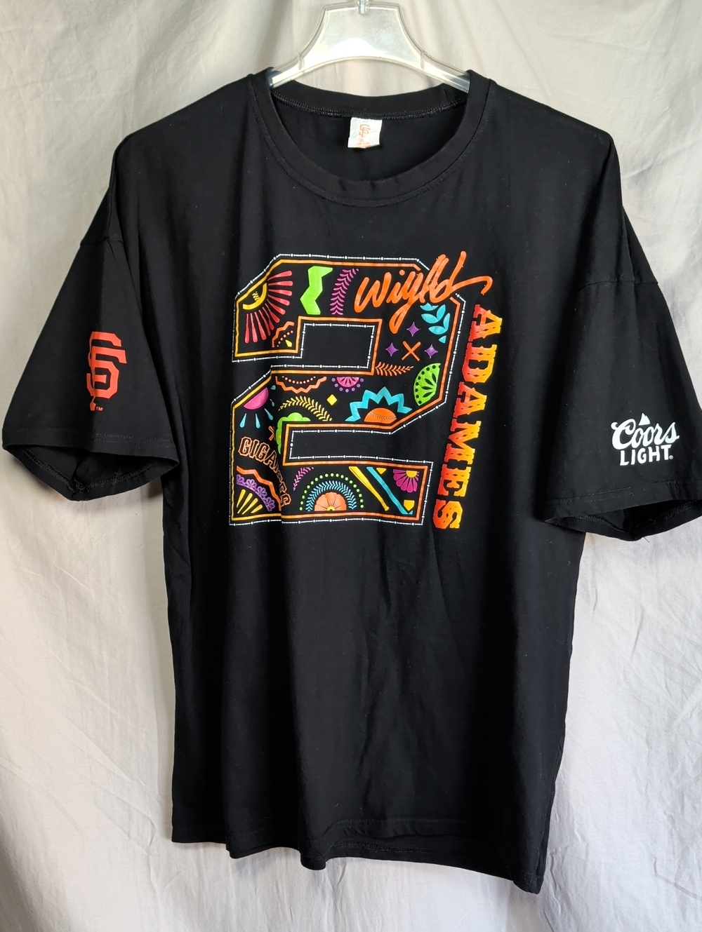 Coors Light Wilf Adames #2 Black Graphic Short Sleeve Tee Baseball Athletic Wear